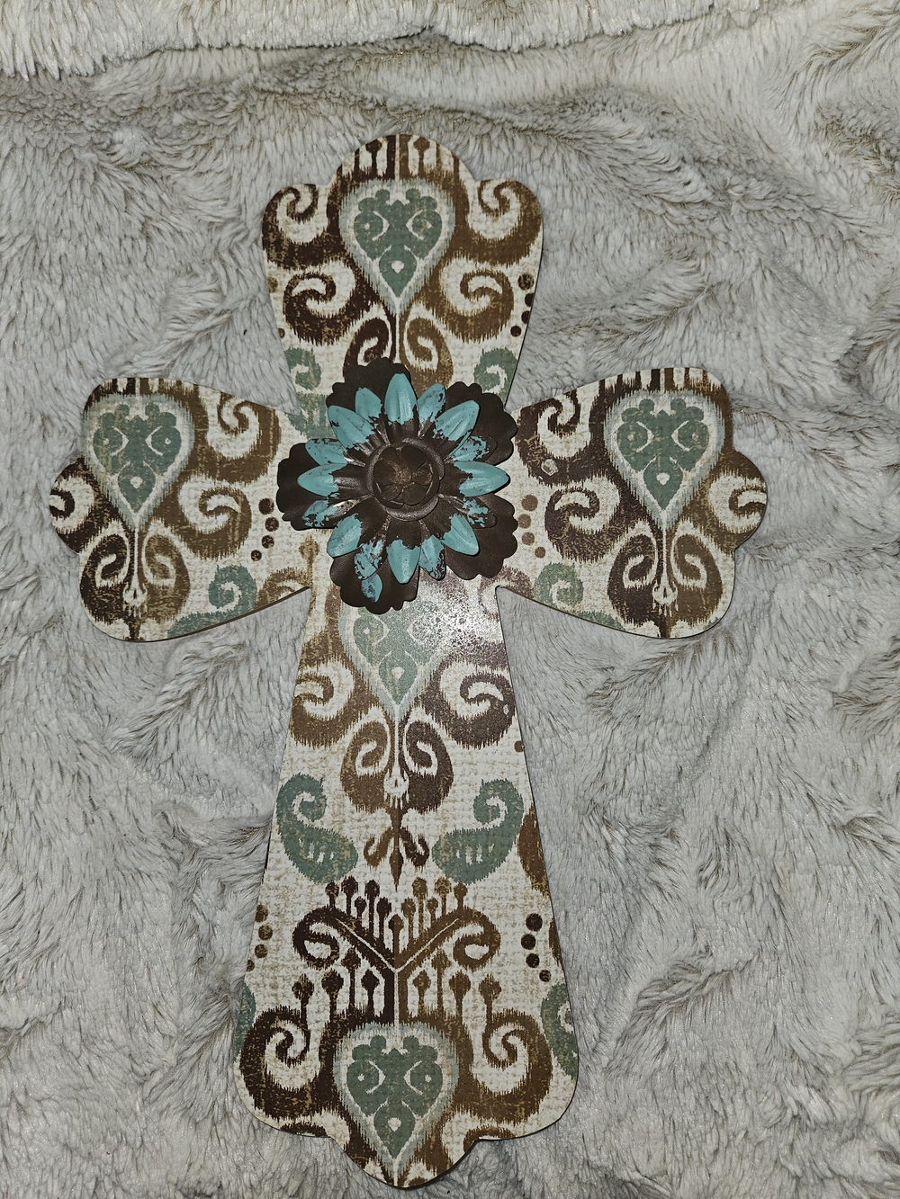 Decorative Teal and Brown Floral Wall Cross